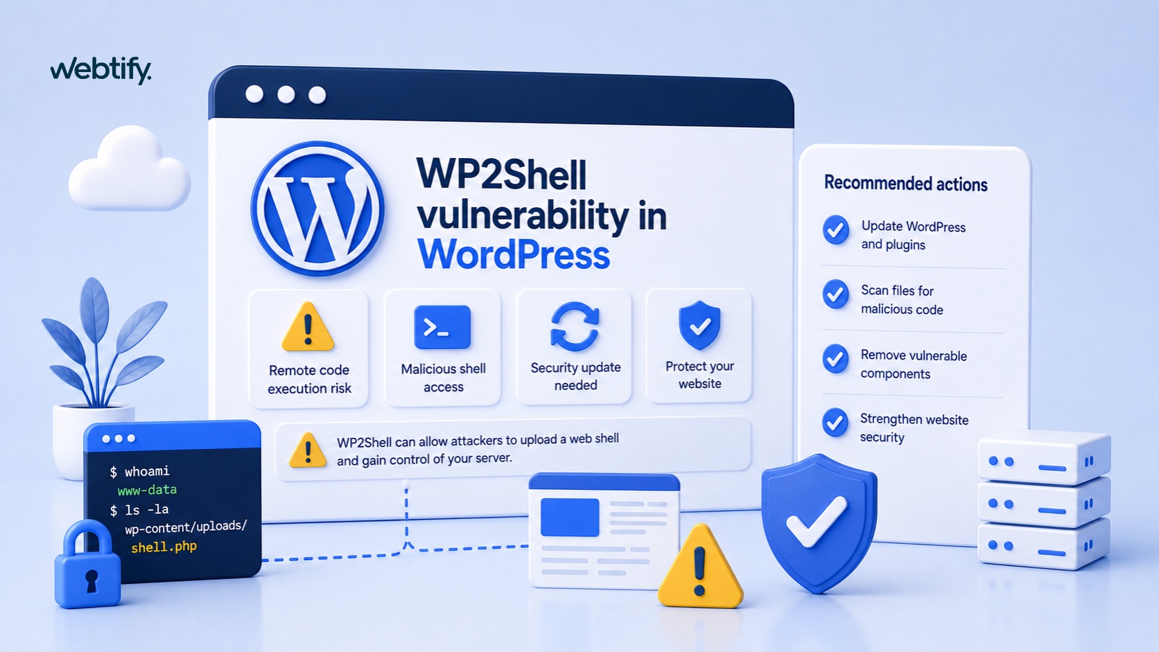 Illustratie voor blog: WP2Shell kwetsbaarheid in WordPress