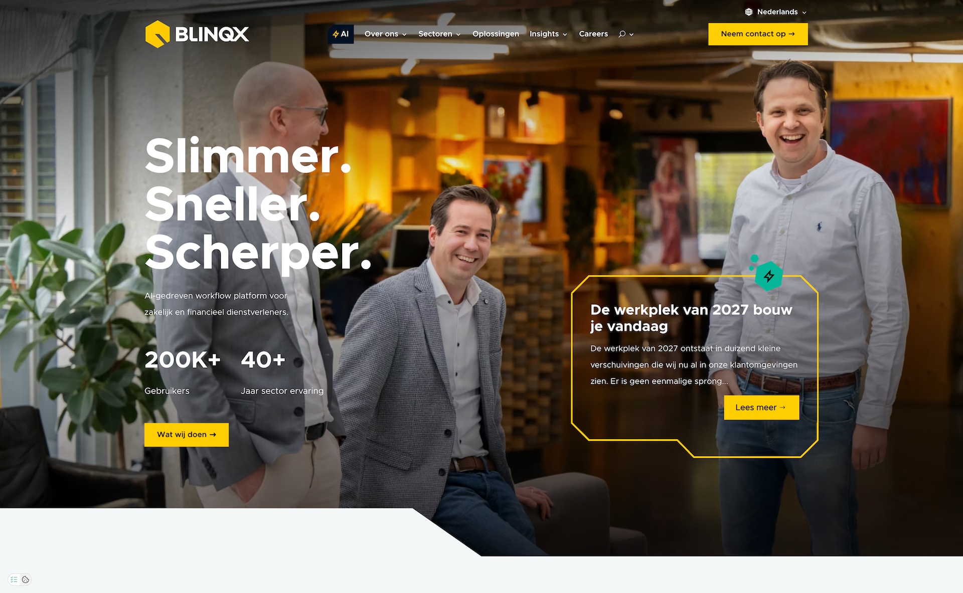 Screenshot van de homepage van Blinqx voor Website abonnement