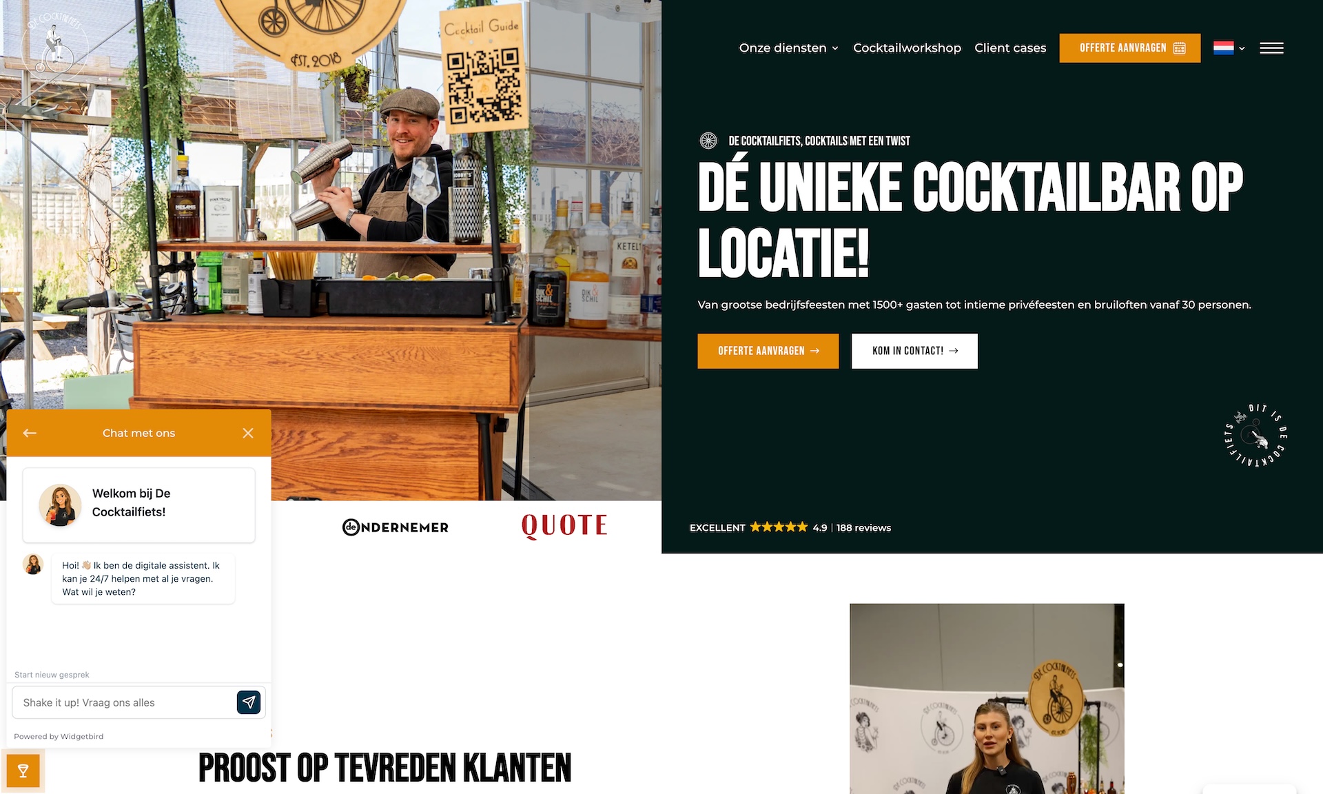 Screenshot van homepage de Cocktailfiets voor FYNN AI Chat