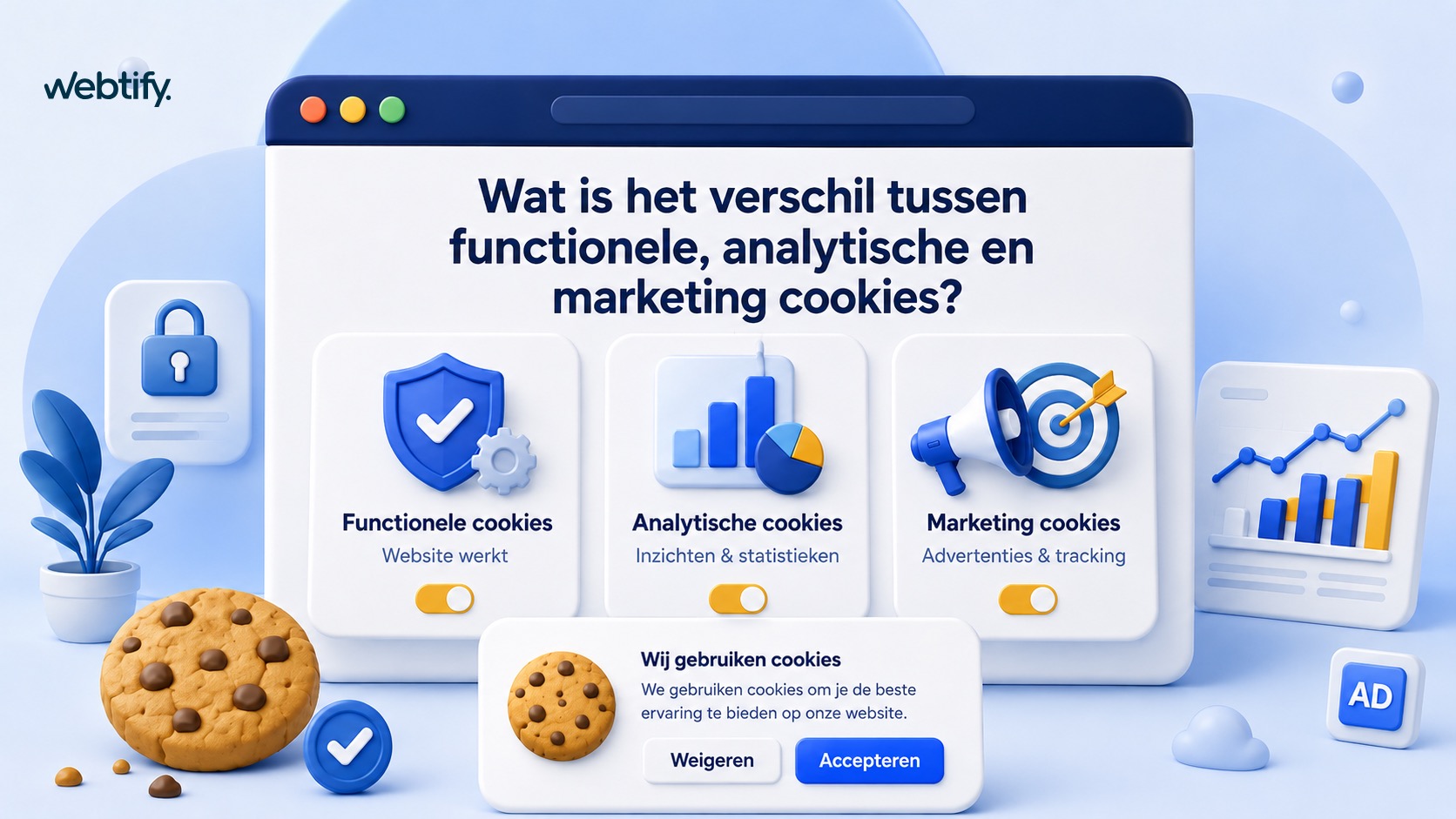 Illustratie voor blog Wat is het verschil tussen functionele, analytische en marketing cookies?