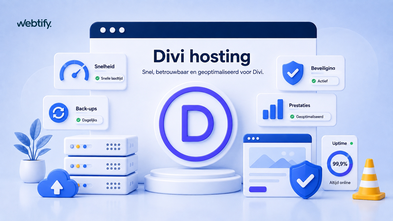 Illustratie voor Webtify die gespecialiseerd is in Divi hosting