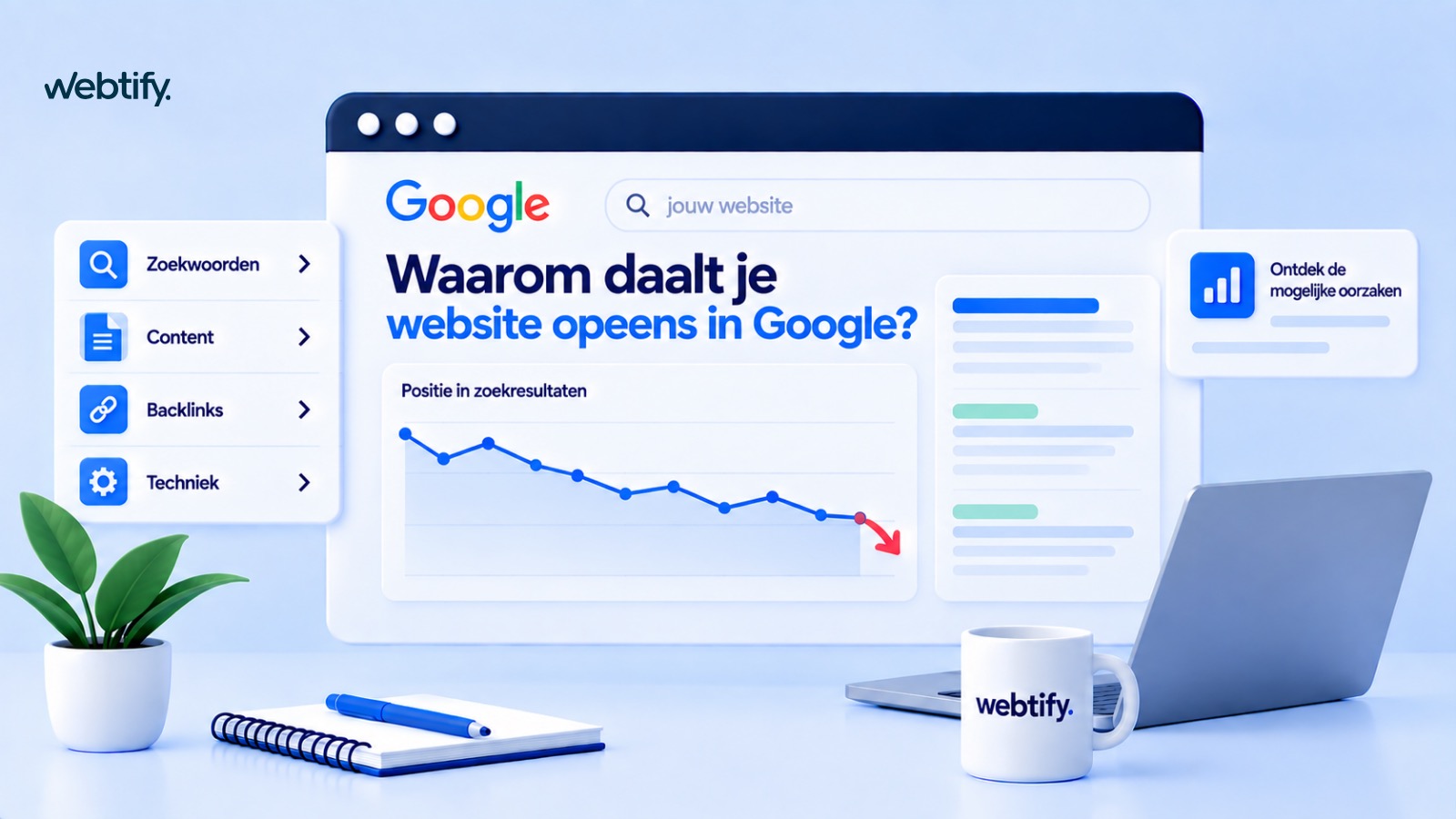 Illustratie voor blog: Waarom daalt je website opeens in google?